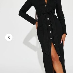 Fashion Nova Black Denim Maxi Dress NWOT 1X Fits Like XL